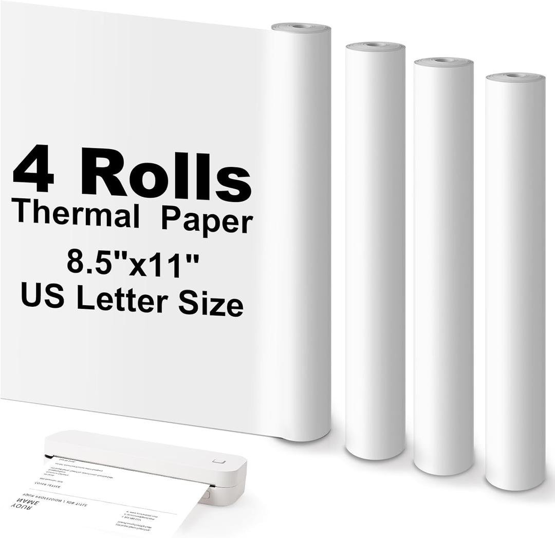 Thermal Printer Paper 8.5''x11'' US Letter Size, 4 Rolls BPA free Quick-Dry Thermal Printer Paper, Advanced Clear Printing, Compatible Most Portable Printers (4 Rolls/100 Sheets