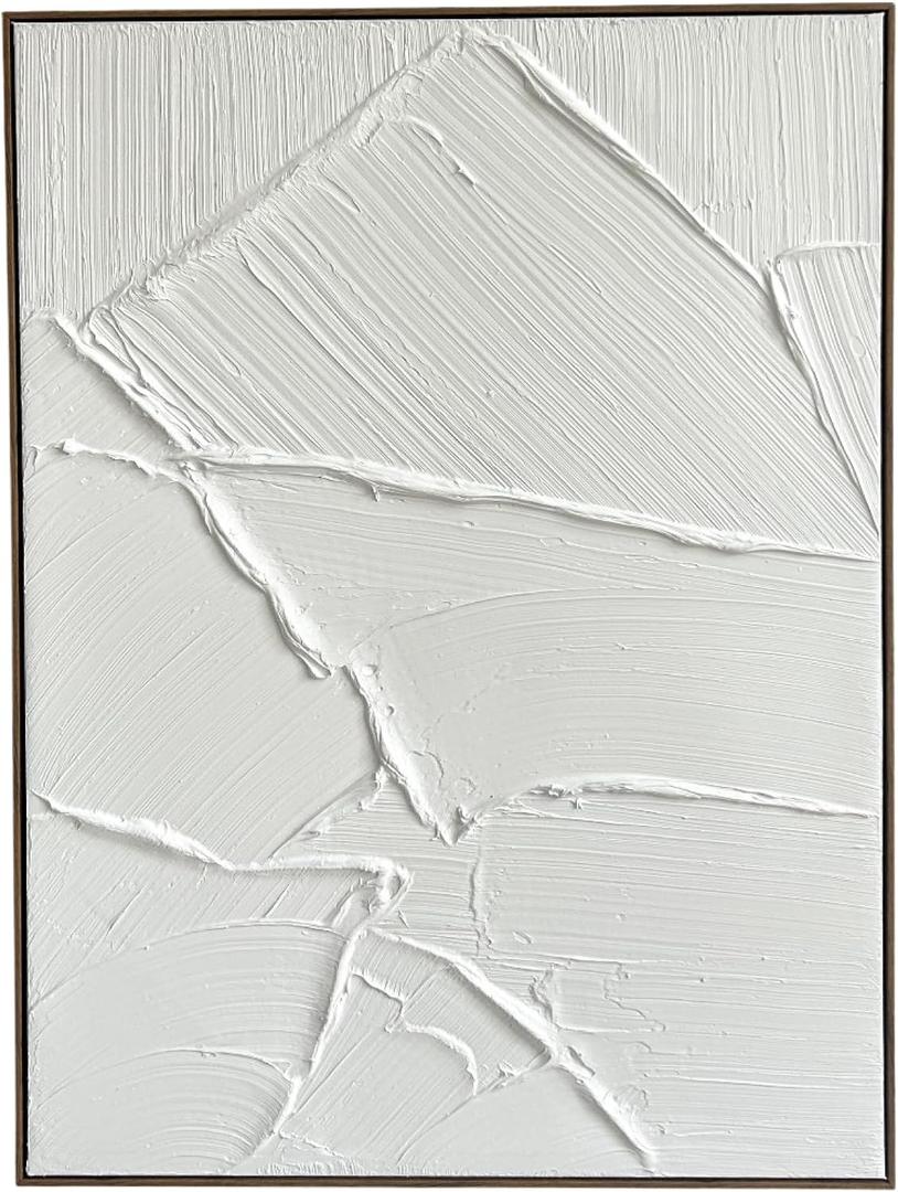 Colleen Karis Designs Large Framed Abstract Canvas Wall Art, All White Textured 30x40 Inches Modern Minimalist Wall Decor for Living Room, Bedroom, or Office, Ready to Hang