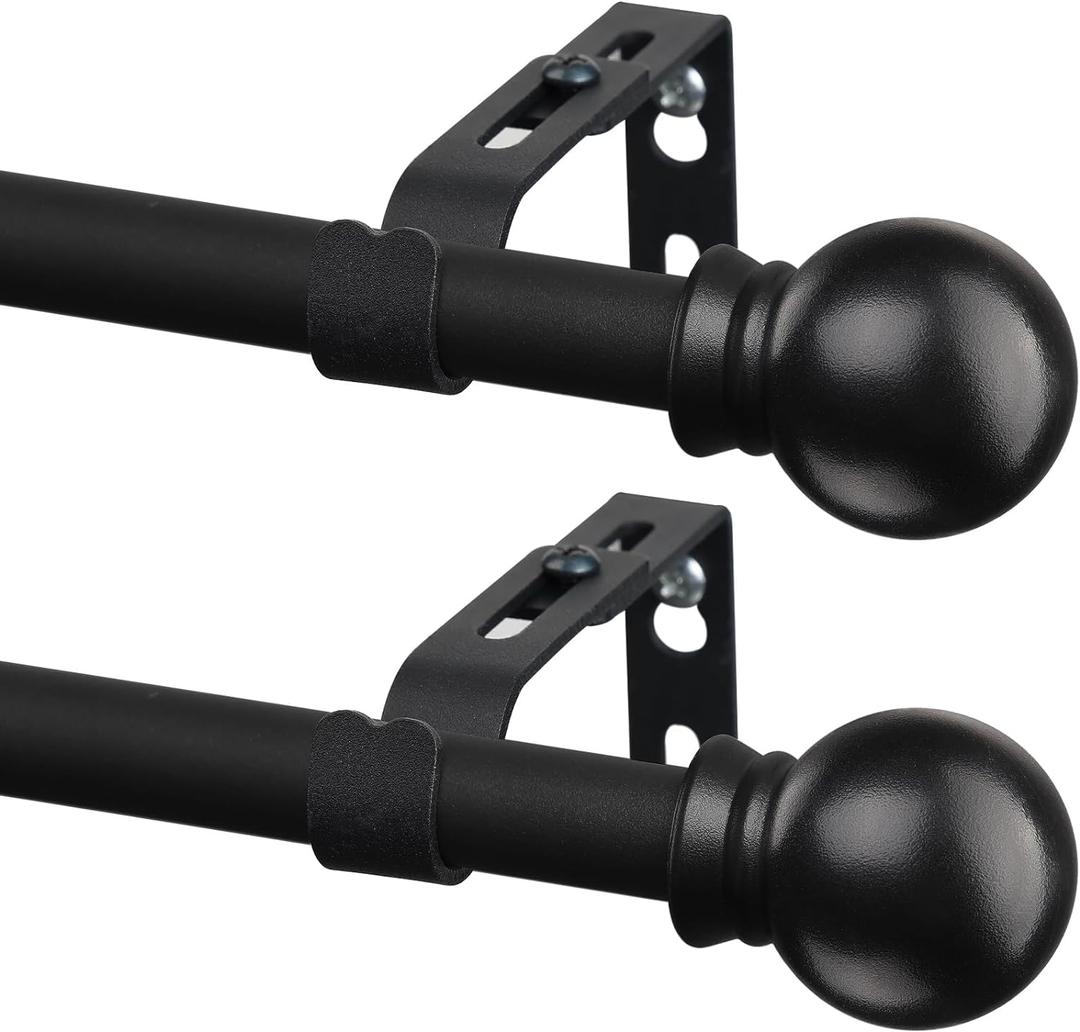 2 Pack Black Curtain Rods for Windows 28 to 48 inch, 5/8 inch Small Cafe Window Curtain Rods, Short Drapery Rod for Bedroom Kitchen (Size30-50 Inch, Matte Black)