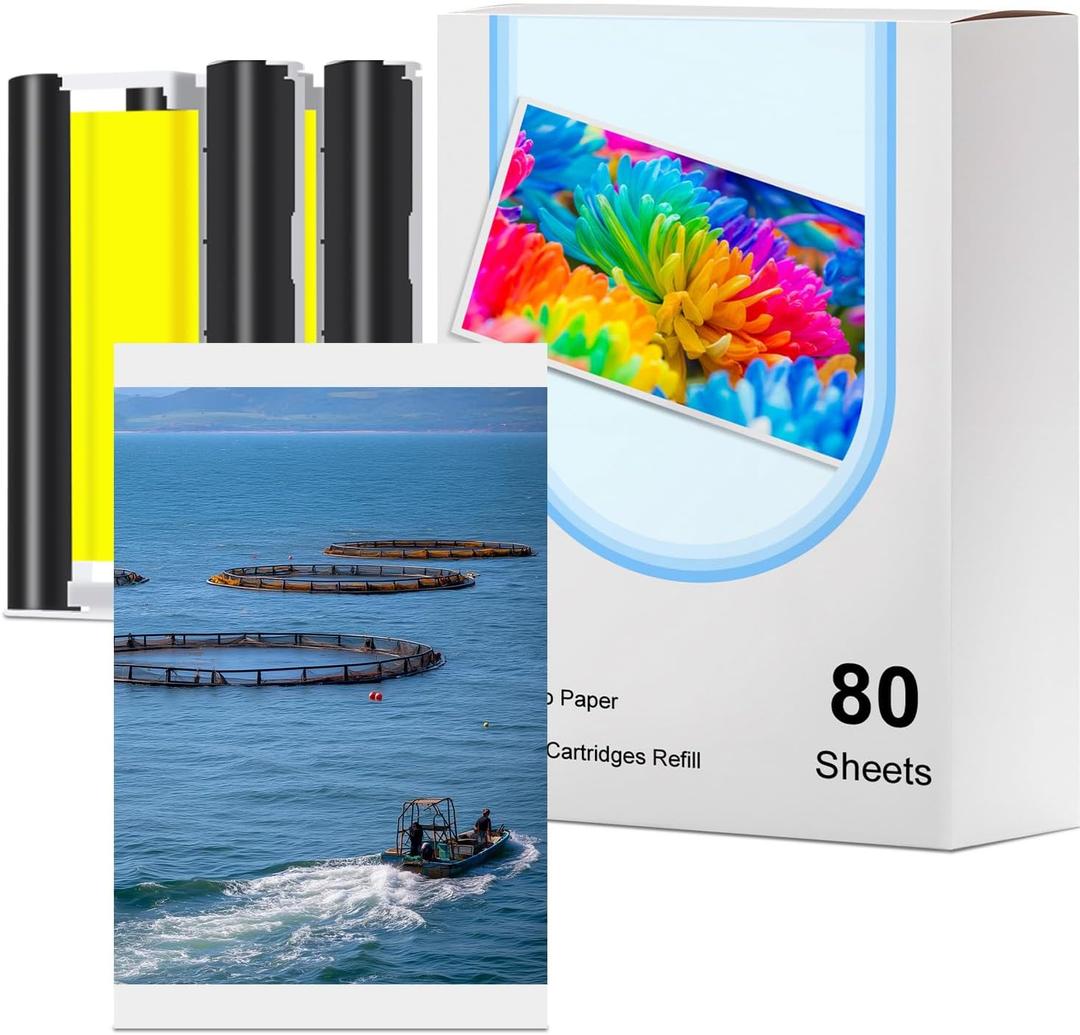Compatible with Liene Amber M100/M200/M110/M210 4x6" Photo Printer 2 Ink Cartridges & 80 Sheets Photo Paper Refill, Only for Liene DHP512/DHP513/DHP514/DHP515 Printer, for Framing, Display & Memories