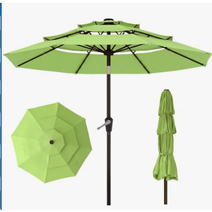 10ft 3 Tier Patio Umbrella, Outdoor Market Table Umbrella with UPF 50+ Vented Canopy, 8 Sturdy Ribs, Easy Push Button Tilt and Crank, Windproof for Deck, Pool, Backyard and Garden