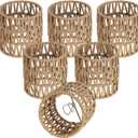 5.0 x 5.0in Chandelier Shades Set of 6, Small Rattan Lamp Shades Clip on Bulb, Boho Lamp Shades Replacement, Mini Cylinder Woven Lampshade, Clip on Lamp Shade for Floor Lamp Pendant Light Wall Sconces