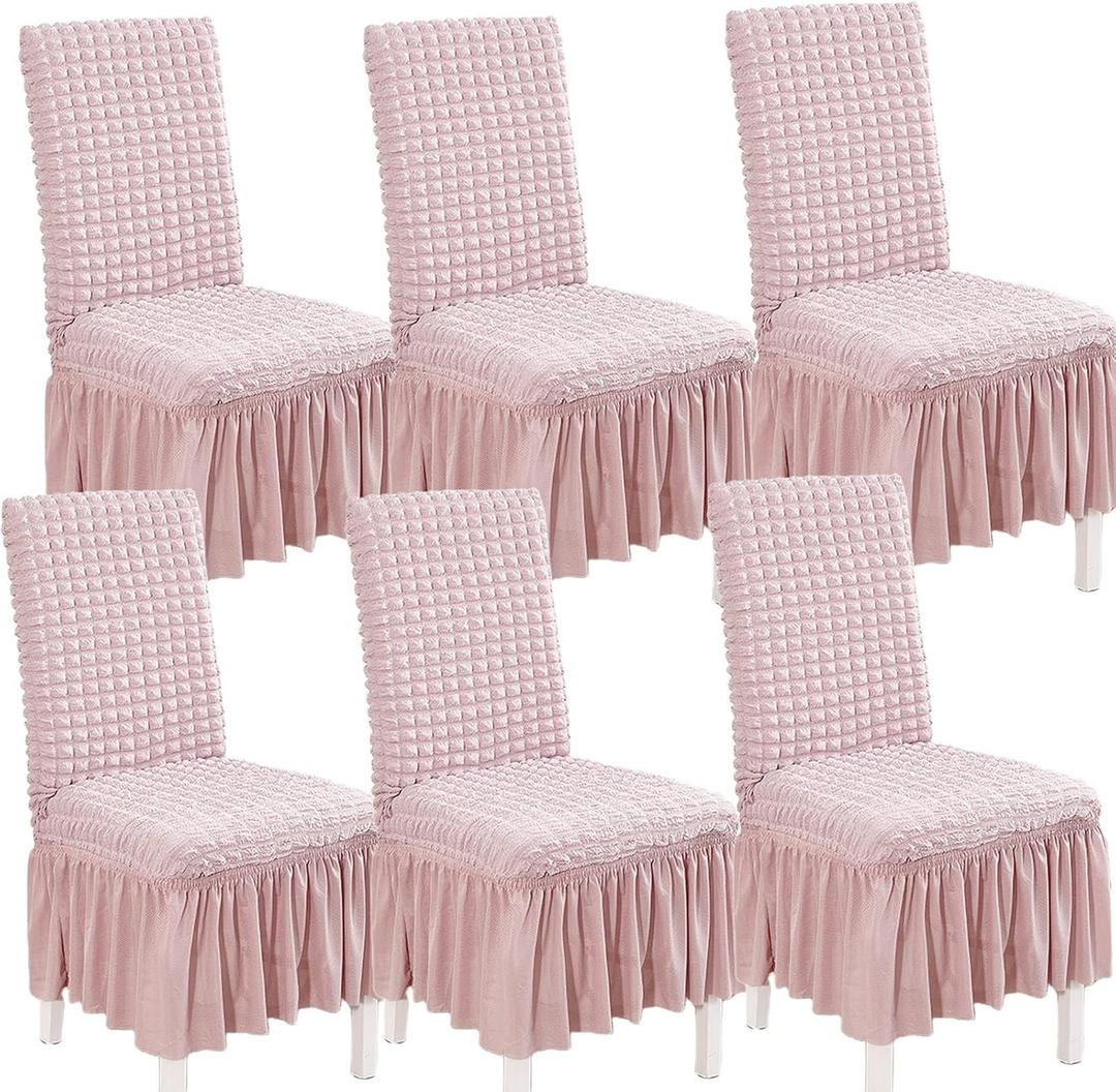 Elastic Dining Chair Covers 6 Pack - Stretch Washable Chair Slipcovers with Skirt Universal Fit for Home, Party for Kitchen, Holiday Decor (Mauve, 6 Pack)
