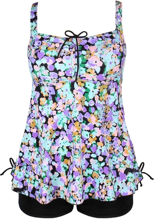 JINXUEER Plus Size Swimsuit Tankini Set Two Pieces Bathing Suits with Boyshort Bottom Swimwear for Women, 10