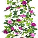 2 Pcs Artificial Rose Garland Spring Flowers Vines Hanging Outdoors Silk Rose Vine 15.8ft Silk Flowers Rose Ivy Vines Flower Garland for Backdrop Bedroom Wedding Arch Decor Wall Party Home Pink (Fuchsia)