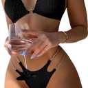 Floerns Women's Micro Triangle Bikini Set Cut Out Chain Two Piece Bathing Suit (X-Large, Black)