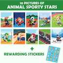 Learn by Sticker - Addition & Subtraction Workbook for Kids Ages 4-8, 8-12 - Create 10 Pages Sticker by Number Animal Sports Stars with Fun Games, Activities (Math)