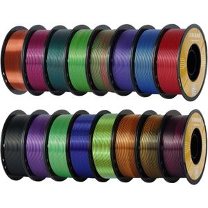 Kingroon Tricolor PLA Filament, Dualcolor Silk PLA Filament, Multicolor 3D Printer Filament, 1.75 mm, Dimensional Accuracy +/- 0.03 mm, 16kg Spool(35.2lbs) 16 Rolls, 16 Different Multicolor Filaments