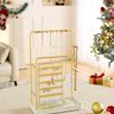 Lolalet Jewelry Organizer Stand, No Assembly Needed Display Storage with Rotating Earring Holder for Necklace Bracelet Rings, Galentines Valentines Gifts Room Dorm Decor for Women Girls -Gold