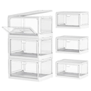 Clear Storage Bins with Lids, Stackable Storage Bins with Magnetic Doors Open Front, Plastic Storage Bins for Living Room, Bedroom, Study Room and Office, 3 Packs, 24QT
