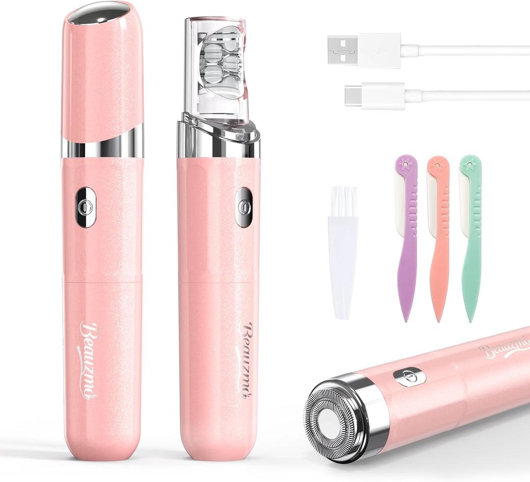 Facial Hair Remover for Women, 2-in-1 Epilator for Women with LED Light USB Rechargeable Portable Electric Epilators Painless Lady Shavers for Face, Lip, Chin, Leg, Arms, Bikini (Pink)