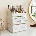 Delamu 3-Tier 6-Drawer Makeup Organizer Countertop | Cosmetic Organizer for Dresser and Vanity | Bathroom Organizers and Storage for Lipstick Brush Skincare Perfume, Nail Polish(White with Gold Edges)