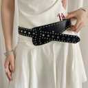 Women's Wide Waist Belt Punk Belts for Women Rivet-Studded Thick Belt (Black)