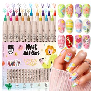 18 Color 3D Nail Art Pens Set, 0.7MM Nail Polish Pens for Nail Art Dotting Pen Drawing Painting Liner Brush for DIY Nail Design, Home & Salon Manicure Tools (green)