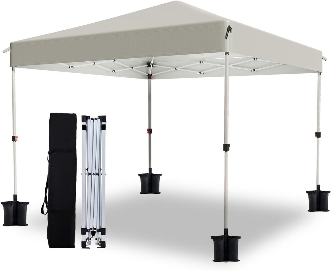 10×10FT Pop Up Canopy with One Push Setup,Heavy Duty Waterproof Folding Tent for Camping Parties Events Parties,Outdoor Canopy,Portable Sun Shelter,3 Adjustable Height,Beige