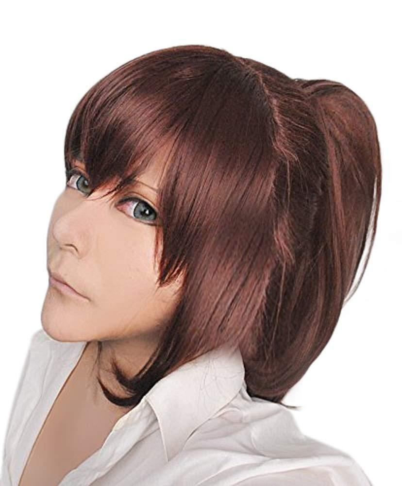 ANOGOL Hair Cap + Brown Ponytail Wig Brown Girl Wigs for Women Cosplay with Ponytail and Bangs Auburn Wigs for Anime Cosplay for Halloween Party Christmas Costume Auburn Pigtail Wig