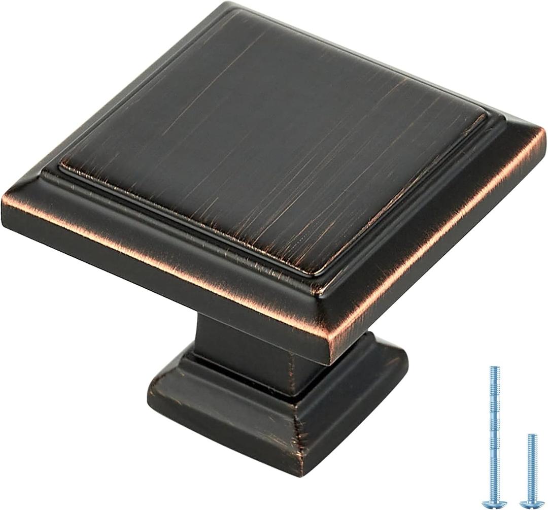 Ravinte Hardware 10 Pack Kitchen Cabinet Pulls Square Drawer Single Hole Handles Oil Rubbed Bronze for Cupboard Gold Dresser Solid