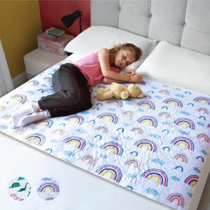 Hygge SheetsPotty Training Pee Pads for Kids, Toddlers - 100% Waterproof, Non Slip Bed Wetting Pad for Full Size Beds - Washable, Reusable Mattress & Sheet Protector - Rainbow