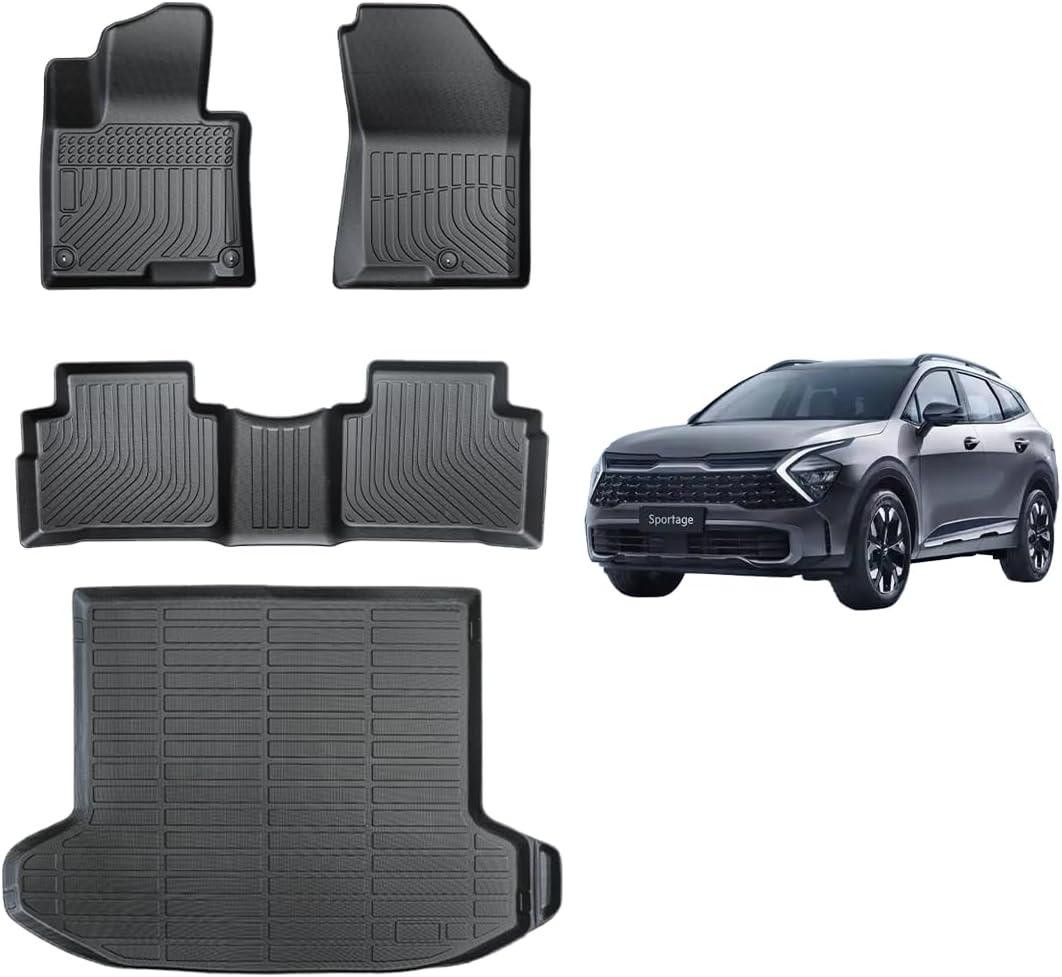 Custom Fit Car Floor Mats for 2026 Kia Sportage Accessories, 2025 & 2023-2024 Gasoline Models, All-Weather TPE Floor Liners + Cargo Mat Full Set (Non-Hybrid/Phev), Black Interior Protectors