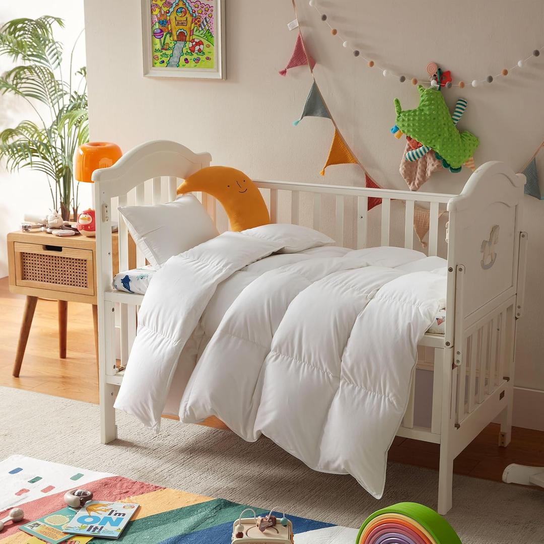 Three Geese Lightweight Toddler Comforter, All Season Down Blanket for Kids, 41x48 Inch White Duvet Insert with Soft Cotton Blend Fabric