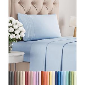 Twin Size 3 Piece Sheet Set - Comfy Breathable & Cooling Sheets - Hotel Luxury Bed Sheets for Women & Men - Deep Pockets, Easy-Fit, Extra Soft & Wrinkle Free Sheets - Sky Blue Oeko-Tex Bed Sheet Set