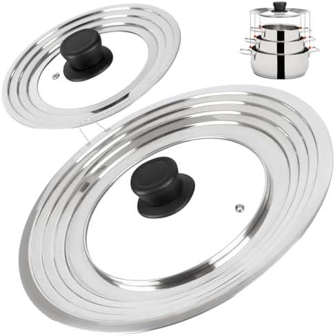 Universal Lids with Tempered Glass Top Fits 6, 7, 8 & 8.2, 9, 10, 11, 12, 12.5 Inch Cookware, Replacement Frying Pan Cover for Pots, Pans and Skillets, Cast Iron Lids for Space Saving