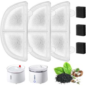 Cat Water Fountain Filter Replacement, Parner Triple Filtration System Pet Water Fountain Filter for WF20/CF20 Wireless Pumps Cat Water Fountain, 3 Pack & 3 Sponges