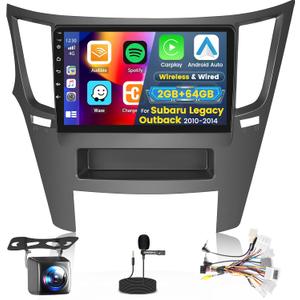 Roinvou 2+64G Android Radio for Subaru Legacy Outback 2010 2011 2012 2013 2014, 9'' Touchscreen for Legacy Outback Stereo with Carplay, Bluetooth, GPS Navigation, 5GHz WiFi, Backup Camera