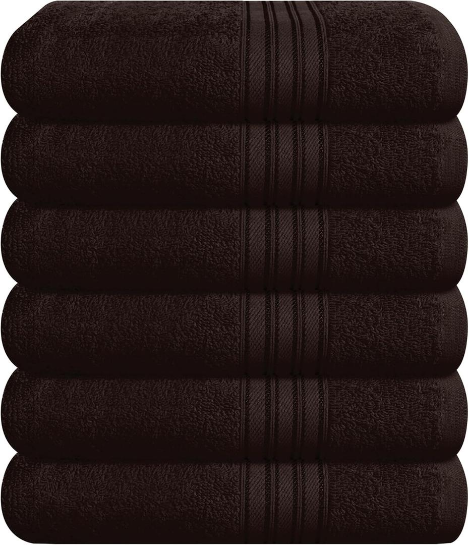 BOUTIQUO Ultra Soft Cotton 6 -Piece Hand Towel Set 16x24 Inch, Ideal for use in Bathroom, Kitchen, Gym, Spa & General Cleaning, Compact & Lightweight Multi Purpose Hand Towels - Chocolate Brown