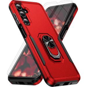 for Samsung Galaxy A26 5G Phone Case [15 FT Military Grade Drop Protection] with 2X Tempered Glass Screen Protector, Heavy-Duty Shockproof Magnetic Kickstand Case for Galaxy A26 5G (Red)