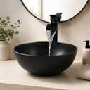 13 Inch Stone Resin Bathroom Vessel Sink, Black Round, 13 x 13 x 5.8 inches