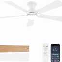 Ceiling Fans with Lights and Remote, 52 Inch White Ceiling Fan with Light, Low Profile Reversible Fandelier Ceiling Fan, Dimmable LED, Flush Mount, Quiet DC Motor, for Bedroom Kitchen