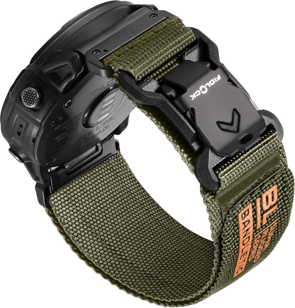 Bandletic Compatible with Garmin Fenix 6X Pro Band - 26mm Quick Fit Rugged Strap with Magnetic Fidlock V-Buckle for Fenix 8 51mm/7X/7X Pro/6X/5X/5X Plus/3 HR/Tactix/Enduro/Instinct 2X/Quatix 3 6X 7X (Army Green)