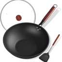 Carbon Steel Wok 13-Inch Wok Pan with Glass Cover Silicone Spatula, Non-Stick Surface Woks & Stir-Fry Pans Pre-Seasoned Chinese Wok Pan for Induction, Electric, Gas Stoves Cooking