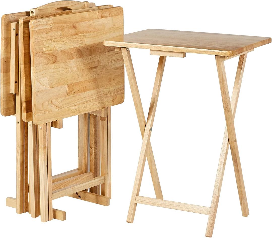Amazon Basics Classic Foldable TV Dinner Tray Table with Storage Rack, 14.6 L x 19 W x 26 H inch, Natutral, 4-Pack