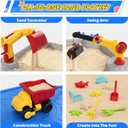 HYES Sandbox with Lid, Digger Excavator Plastic Sand Box with Cover, Play Sand Pit with Construction Toys/Umbrella/Beach Playset for Toddlers 1-3, Indoor Outdoor Sensory Gift for Kids Ages 4-8
