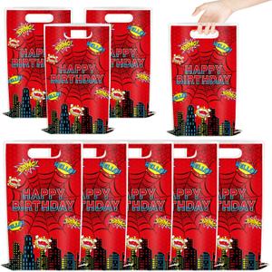 3 x KMZFPYJ 50 Pcs Spider Party Favor Goodie Bags Decorations, Plastic Hero Gift Bags with Handles, Spider Candy Bag for Gifts Wrapping and Kids Birthday Party Supplies