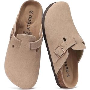 Genuine Suede Clogs for Women Men Soft Cork Footbed Leather Mules Comfort Potato Shoes with Arch Support 38 Taupe