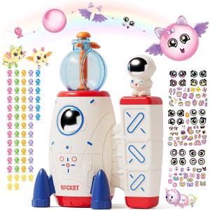 PINSHILE DIY Space Magic Balloon Craft Kit, Sticker Decorated Balloons Toy for Kids, Rocket Air Pump Fun with Balloon Monster Pals, DIY Creative Activity, Birthday Gifts for Girls Boys Ages 3+ (Off-white)