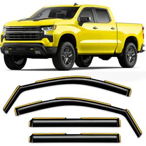 in-Channel Window Rain Guard for 2019-2026 Chevy Silverado/GMC Sierra 1500 Crew Cab,Window Vent Wind Shades Deflectors Side Window Visors Vent Visor Window Deflectors Truck Accessories