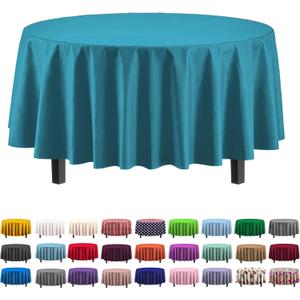 Exquisite 12-Pack Premium Plastic Tablecloth Pack of 12 Premium Plastic Tablecloth 84 Inch Round Table Cover - Turquoise