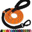 Rope Dog Leash 4 FT: Heavy Duty Leashes with Swivel Lockable Hook Reflective Threads Bungee and Padded Handle - Dog Lead for Large Small Medium Dogs Outside Walking Hiking Orange (4ft*1/2'')