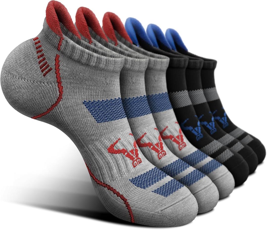 BULLIANT Men Running Socks 6Pairs-Ankle Athletic Socks Wicking Cushioned for Men Walking-Arch Compression Support, 13-15, 6pairs-black/Gray Heather3099