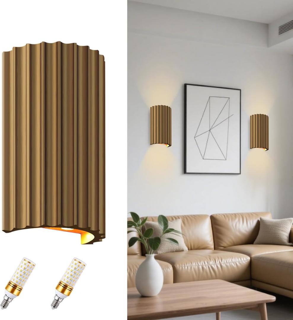 ZEROUNO Gold Resin Modern LED Wall sconces Hardwired Indoor Wall Lights Up and Down Wall Mount Wall Lamp Fixture for Living Room Bedroom Hallway Corridor Conservatory Stairs (with E12 Bulbs) (Bronze)