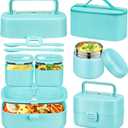 Bento Lunch Box for Kids with 8oz Soup Thermo,2 Leak-Proof Food Containers, a Lunch Bag, Kids Thermo Insulated Hot Food Jar for School, Travel-Green