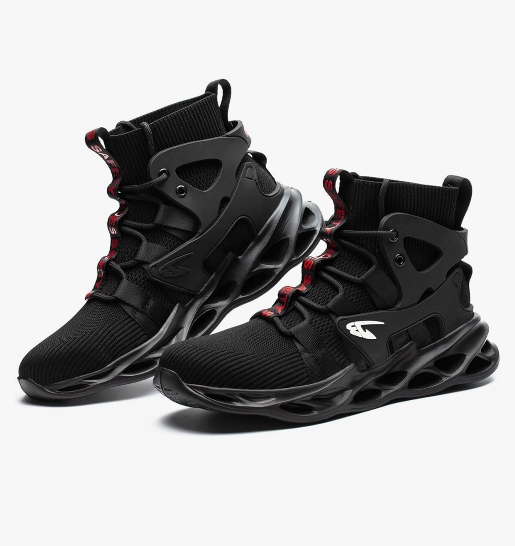 ORISTACO Work Safety Steel Toe Boots, Lightweight Breathable Industrial Construction Boots, Size 49, Black 