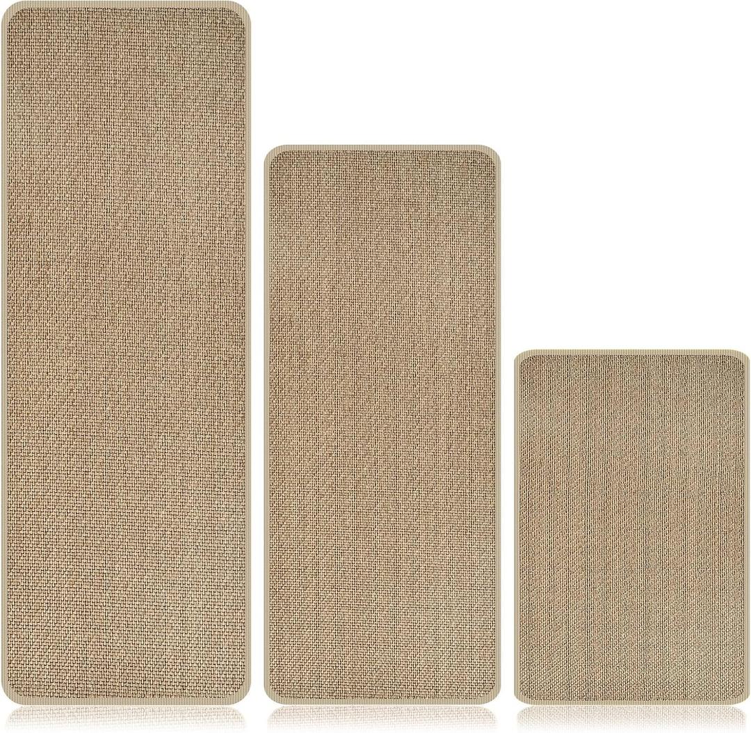 Olgaa Kitchen Rugs Sets of 3 for Floor Non Slip Kitchen Rugs Mats for Kitchen Floor Absorbent and Stain Resistant Kitchen Runner Rugs Rubber Backing Non Skid Washable Rugs Front of Sink (Linen)