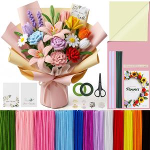 EARLY MINDS 800Pcs Pipe Cleaner Flower Kit with Tutoria, 12 Colors Chenille Stems Craft Making Set with Floral Tape, Flower Stems, Gift Wrap & More, DIY Bouquet Handmade Gifts for Mother's Day