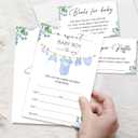 Set of 25 Baby Shower Invitations for Girl & Boy, Blue Clothes Theme Gender Reveal Party Invites With Envelopes, Including Book Request Cards & Diaper Raffle Tickets Party Supplies-10