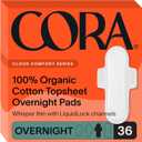 Cora 100% Organic Cotton Topsheet Pads (36 Overnight Pads)
